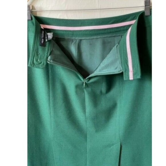Pink Tartan Pencil Skirt 12 Wool Blend Green 90s Short Lined Tailored Office - Picture 4 of 6